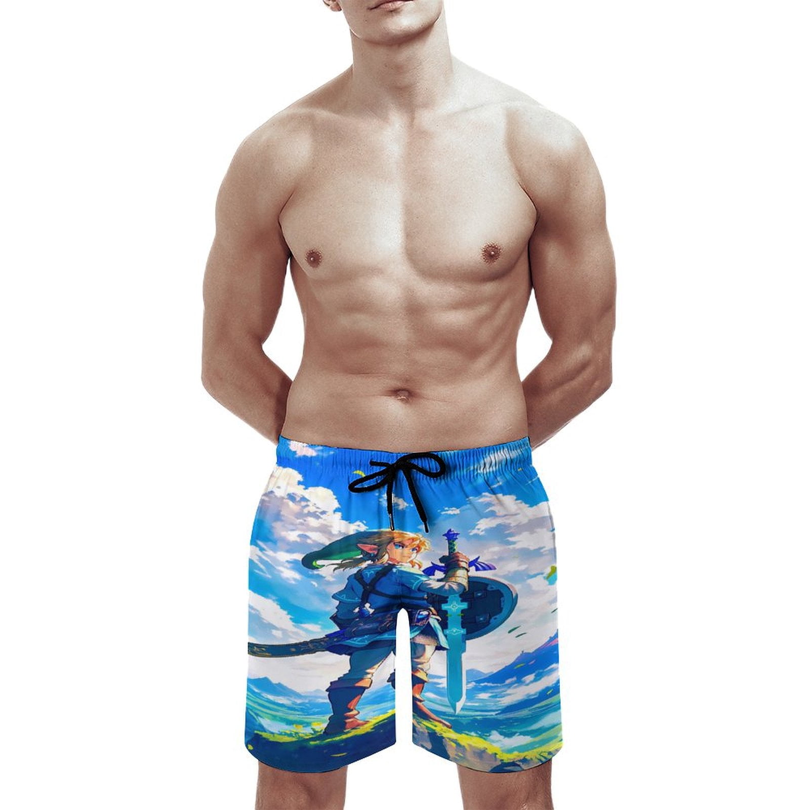 The Legend of Zelda Men's Shorts Quick Dry 3D Printed Beach Men's Swim Trunks with Pockets Mesh Lining Bathing Beachwear M