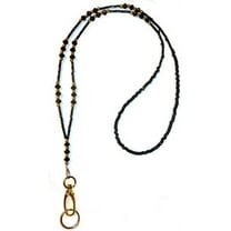 Hidden Hollow Beads GOLD Black Crystal Women's Beaded Fashion Lanyard Necklace, Jewelry ID Badge and Key Holder, 34 in.