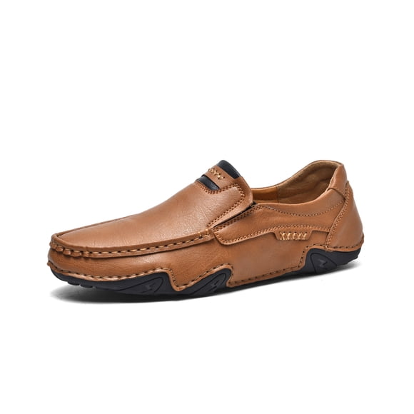 Mens Business Loafers Leather Casual Oxford Shoes Lightweight Soft Work Shoes Non-slip Comfortable Driving Yellow 8.5 US