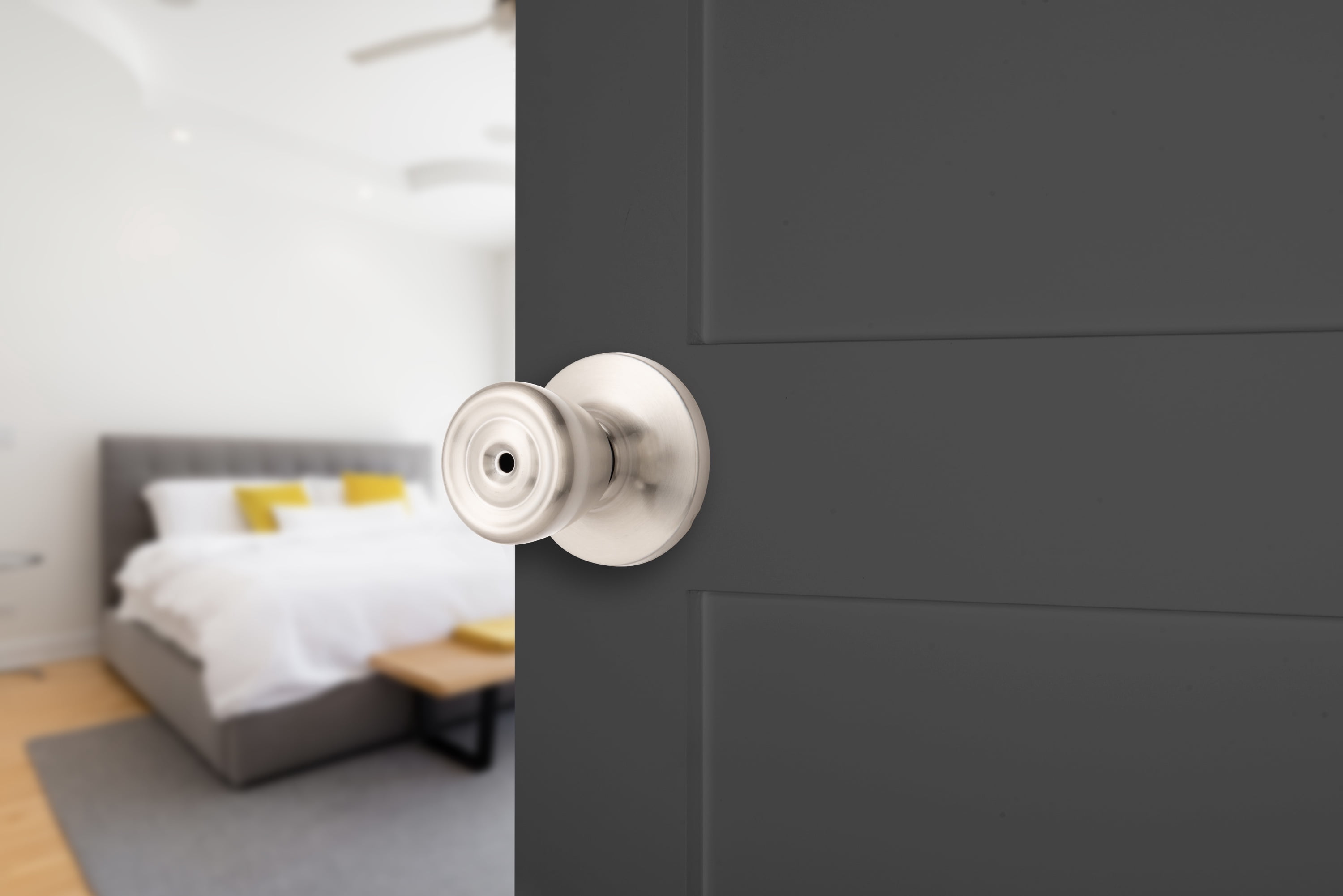 (2 pack) Brinks Interior Locking Privacy Tulip Style Doorknob, Satin Nickel Finish