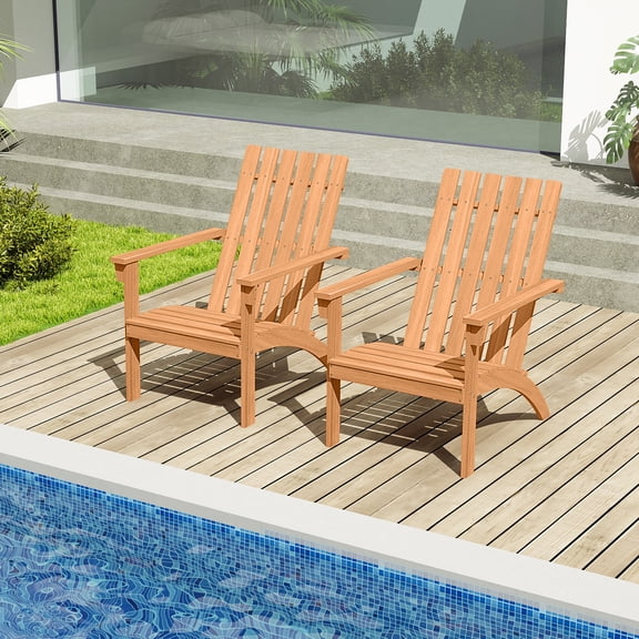 Gymax 2PCS Adirondack Chair Acacia Wood Fire Pit Chair w/ Backrest and Armrests Campfire Chair Outdoor Lawn Chair for Patio