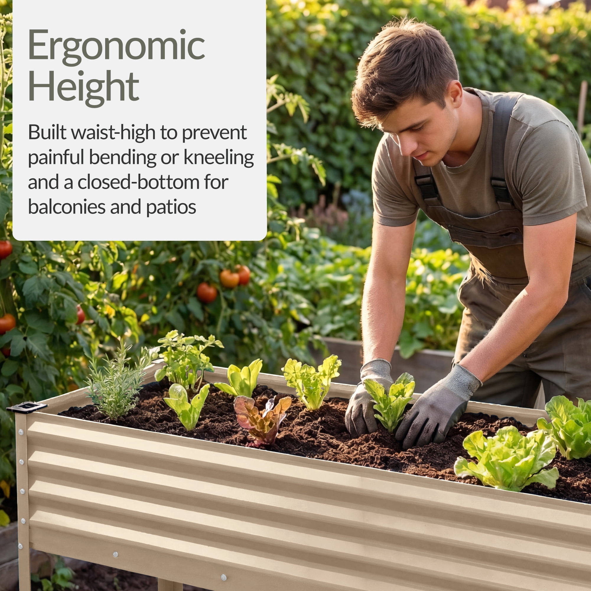 Best Choice Products 48x24x30in Elevated Galvanized Metal Garden Bed w/ Corner Protectors - Beige