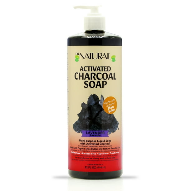 Dr. Natural Activated Charcoal Liquid Soap, Lavender, 32oz. with Pump
