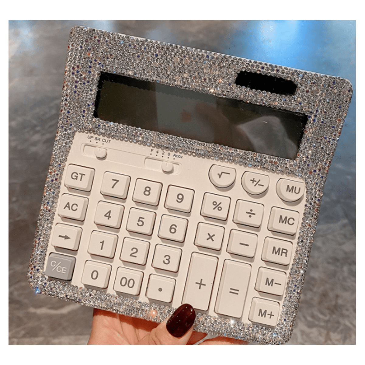 Rhinestone Crystal Calculator, Standard Desk Calculator LCD Display, Battery and Solar Powered Shiny Calculator