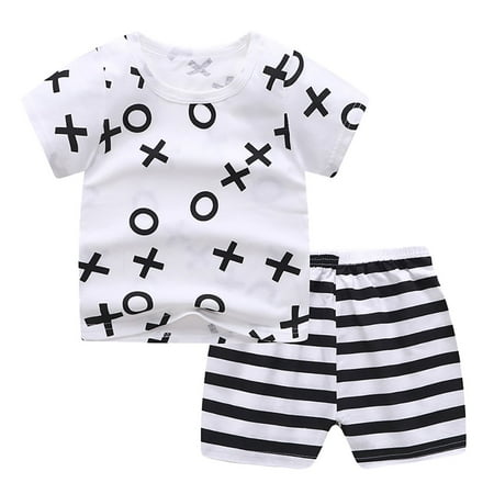 

THE WILD Casual Pretty Toddler Child Baby Boys Girls Short Sleeve Cartoon Tops Shirt+Pants Outfits Set
