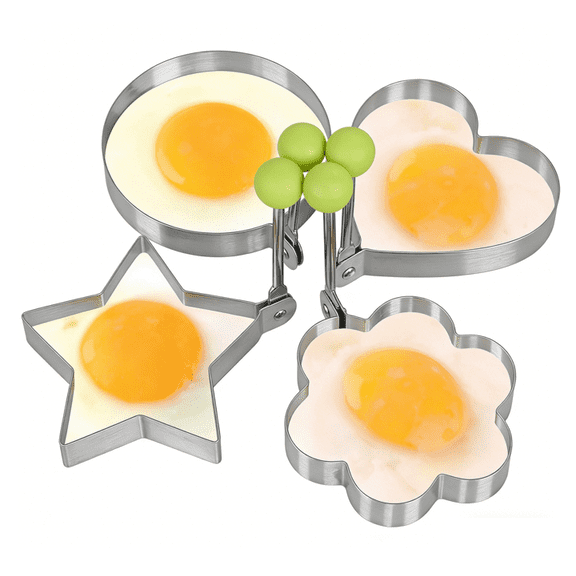 4-Pack Stainless Steel Egg Rings, Assorted Shaped Egg Frying Molds, Cute Cooking Tools for Shaped Eggs, Pancakes, Breakfast for Kids, Home & Outdoor Use