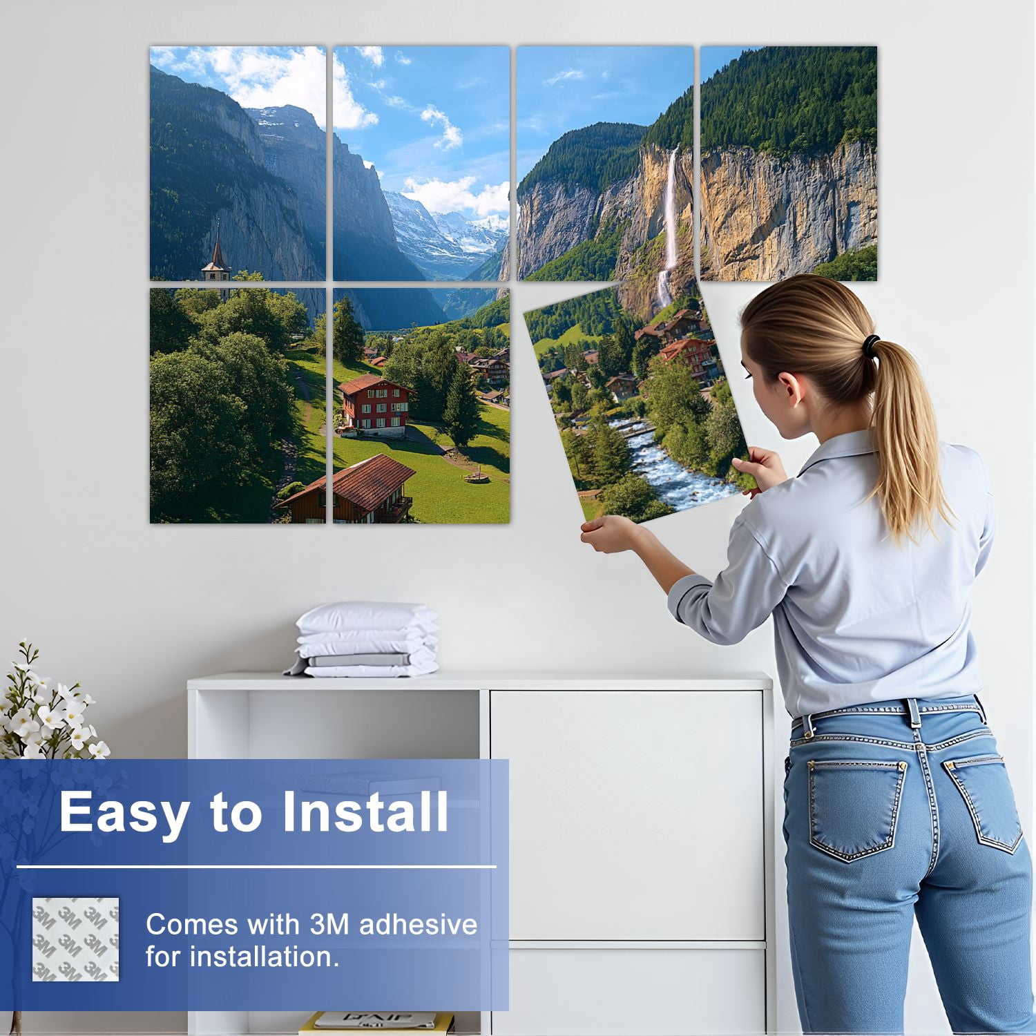 8 Pack Art Acoustic Panels Sound Absorbing Lauterbrunnen valley Switzerland Decorative Soundproof Wall Panels Self Adhesive for Nursery Game Room Bedroom 48"x32"