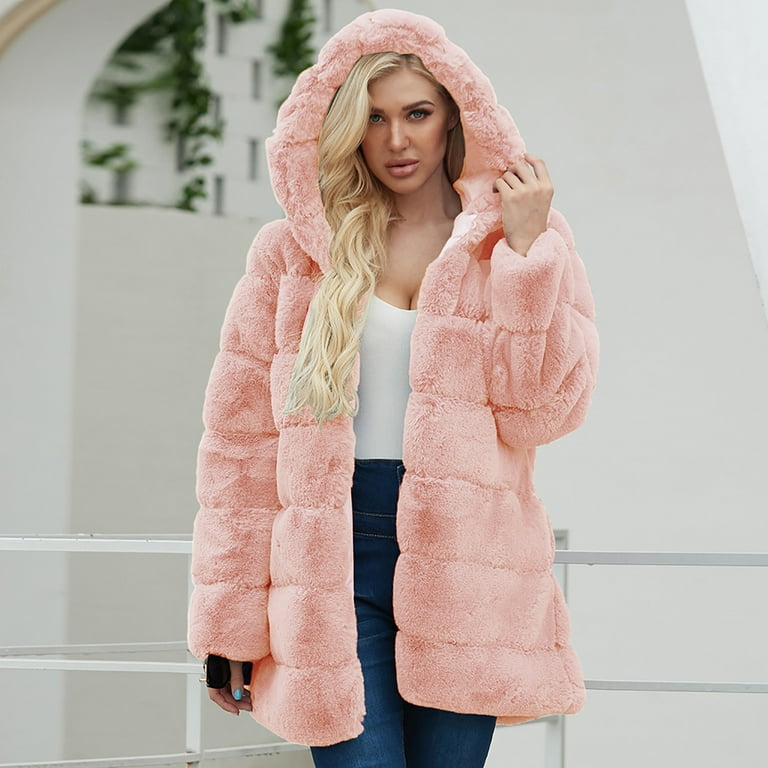 Womens pink fur jacket discount