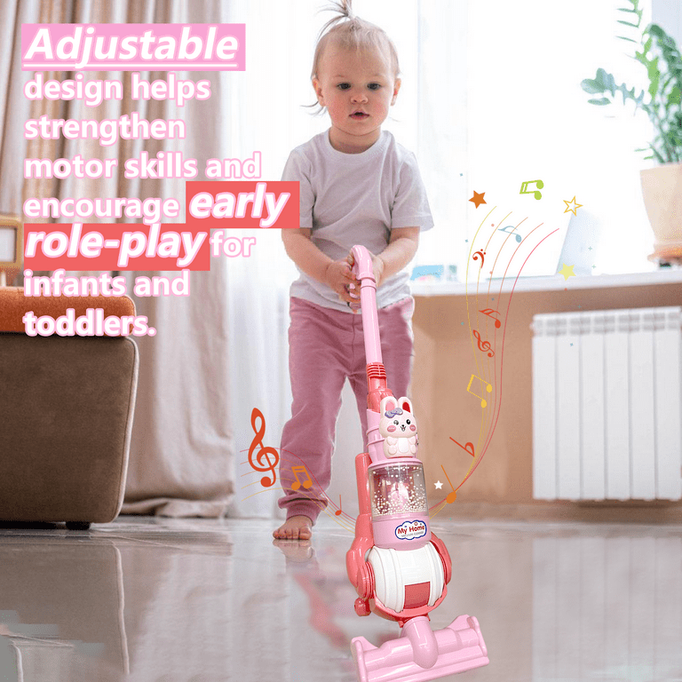 Adofi Kids Vacuum Cleaner, Pink Toy Vacuum with Lights and Sounds