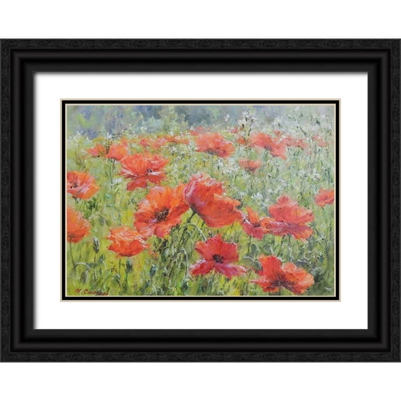 Smirnov, Igor 32x24 Black Ornate Wood Framed with Double Matting Museum Art Print Titled - Poppies in the Field