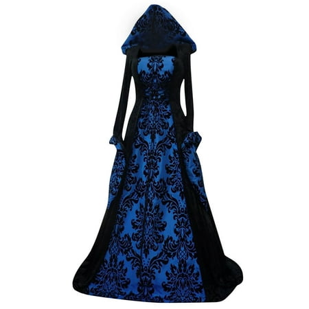 

Womens Retro Medieval Dress Women s Long Sleeve Lace Waist Hooded Dress Retro Floral Print Gowns Floor Length Dress Evening Party Dress Formal Long Plus Size Evening Dress for Wedding Guest