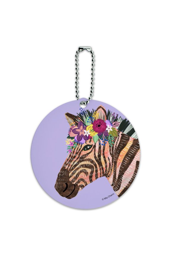 Zebra Flower Floral Hair Round Luggage ID Tag Card Suitcase Carry-On