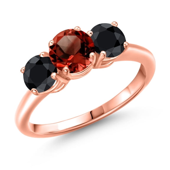Gem Stone King 18K Rose Gold Plated Silver Red Garnet and Black Sapphire Engagement Ring for Women | 2.38 Cttw | Round 6MM | Gemstone January Birthstone | Size 6