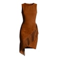thumbnail image 6 of ClodeEU Women's Crew Neck Sleeveless Ruched Mini Dress with Fringe Hem, Bodycon Party Dress Brown,Women's Plus XL, 6 of 7