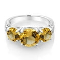 thumbnail image 3 of Gem Stone King 925 Sterling Silver Yellow Citrine 3-Stone Ring for Women (3.10 Cttw, Round 8MM and 6MM, Gemstone Birthstone, Size 5), 3 of 5