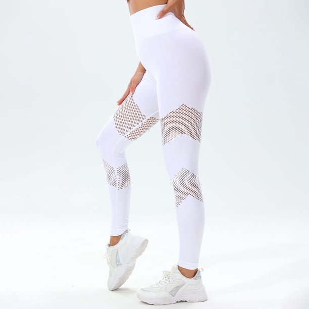 MKLEKYY Leggings para mujer, pantalones de yoga calados, de malla, transpirables, sin costuras, elásticos, de cintura alta, sexys, para levantamiento de pesas, deportivos y fitness
