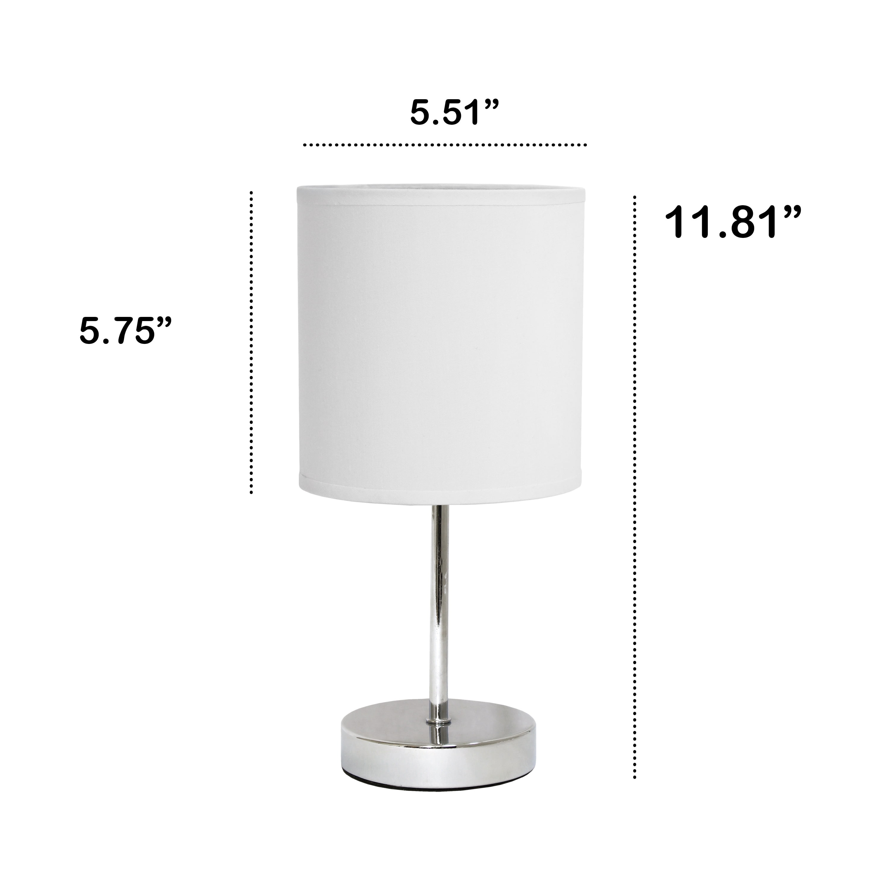 Creekwood Home 11.81" Chrome 2 Pack Petite Metal Stick Table Lamp Set, White Shades