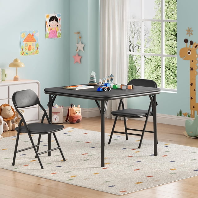 Towallmark Juego de 3 Piezas - Mesa y Sillas Plegables para Niños | Multiusos para Comedor, Guardería, Aula y Actividades, negro