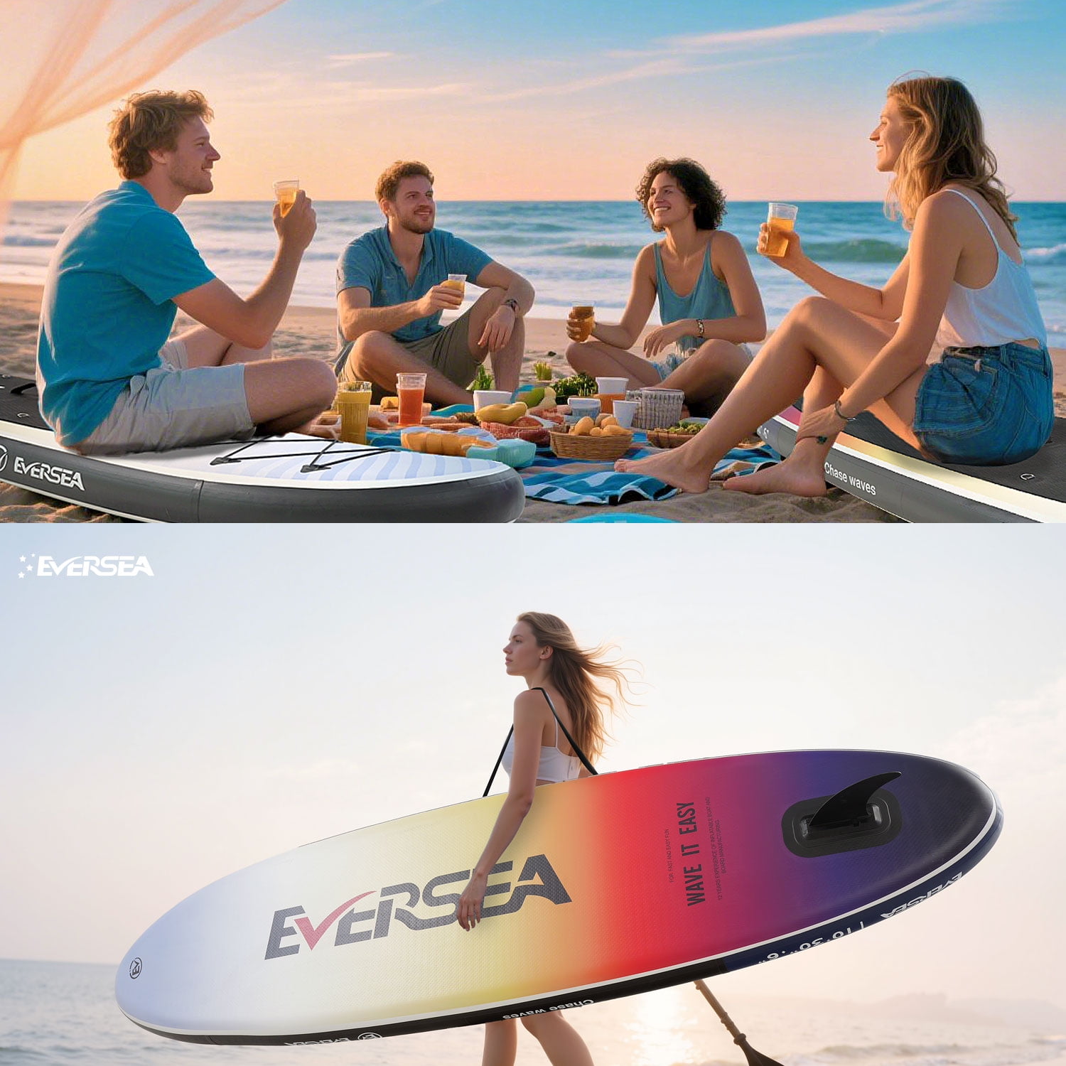 MSEASFREE Inflatable Stand up Paddle Board 10 ft All-Purpose Inflatable Paddleboard with Full SUP Accessories