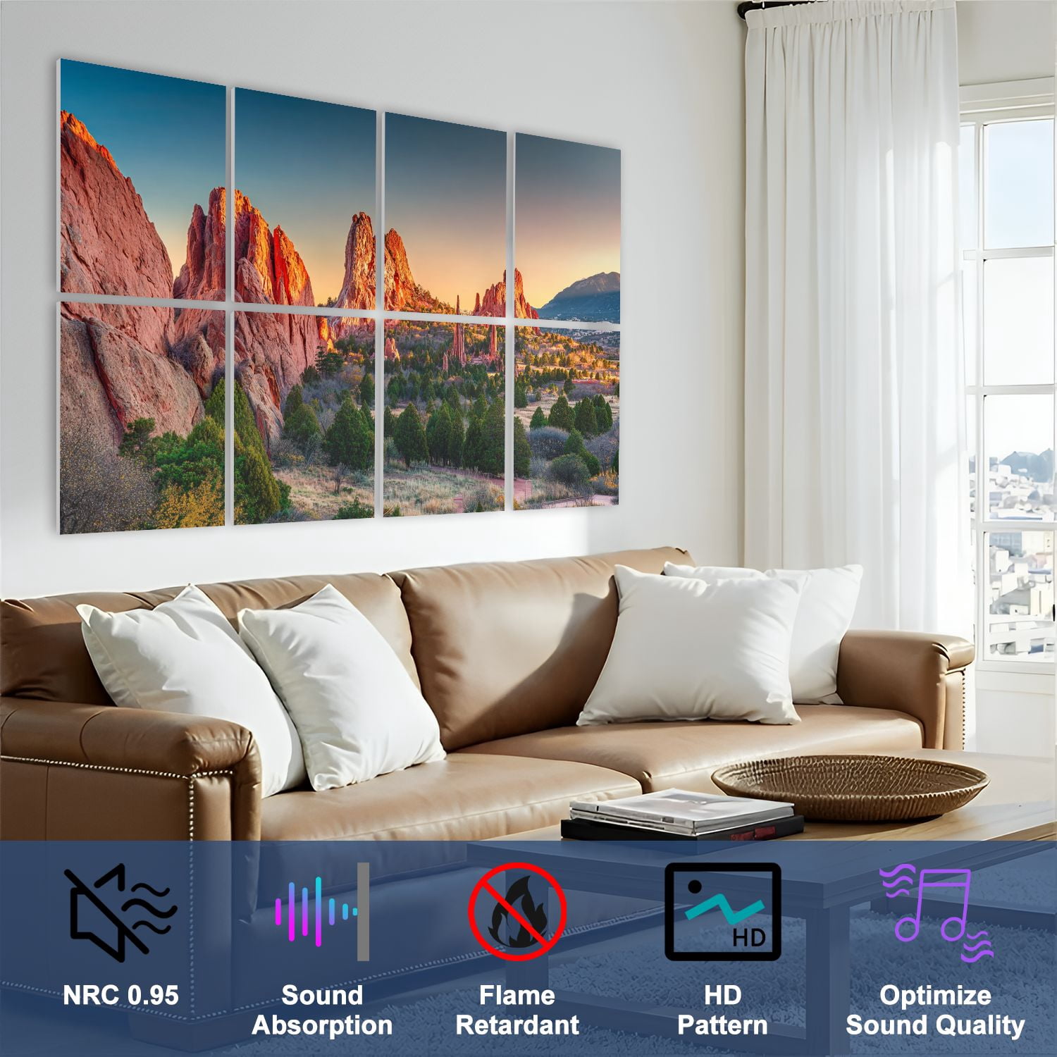 8 Pack Art Acoustic Panels Sound Absorbing Garden Gods Springs Colorado Decorative Soundproof Wall Panels Self Adhesive for Nursery Game Room Bedroom 48"x32"