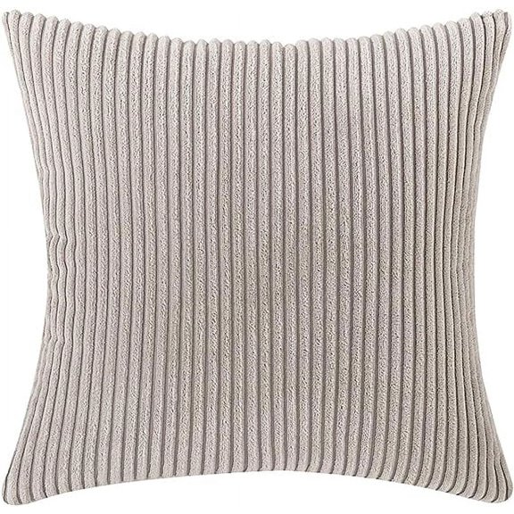 ERDOUY Striped Corduroy Decorative Square Throw Pillow Covers Soft Soild Cushion Cases Pillowcases for Sofa Bedroom Car 16 x 16 Inch Light Grey