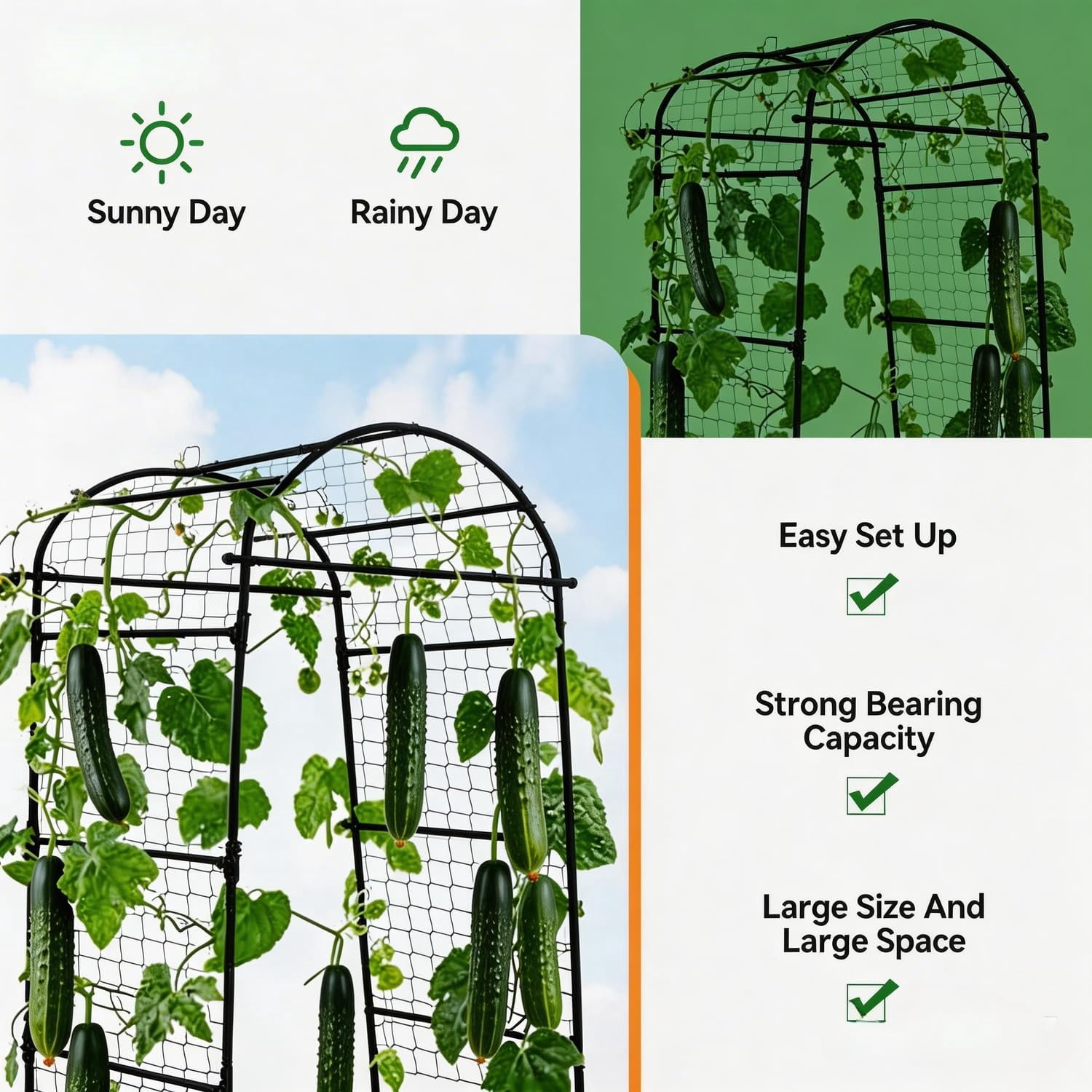 Garden Arch Trellis for Raised Beds, 6.8x3x2.6FT Plant Support for Cucumbers, Melons, Grapes, Roses & Climbing Vegetables, Outdoor Rust-Resistant Trellis for Vertical Growing, Black