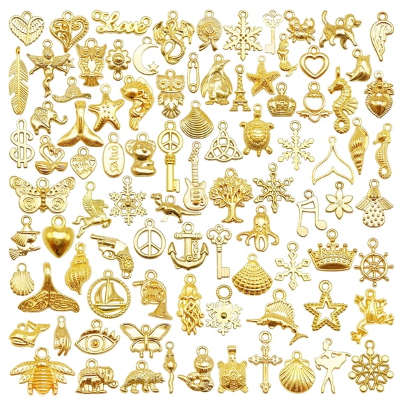 100pcs 5-30mm Golden Tiny Alloy Charm Star Heart Animal Sea Life Pendant Jewelry Making Accessories for DIY Necklace Bracelet Earring