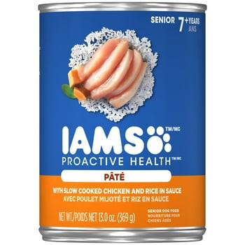 IAMS PROACTIVE  Senior Soft Wet Dog Food Pat with Slow Cooked Chicken & Rice, 13 oz. Cans