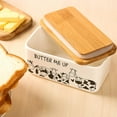 thumbnail image 4 of Farmhouse ceramic butter tray with lid - butter box, large capacity, can hold 2 butter sticks, natural bamboo and heat-treated porcelain (butter, large size), 4 of 7