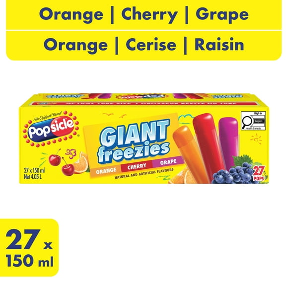 Popsicle Giant Freezies - Orange, Cherry, Grape - 27 x 150 ml, 27 x 150 ml