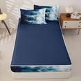 thumbnail image 4 of Homewish Gradient Sea Waves Zipper Twin Comforter Sets with Fitted Sheet and 2 Pillowcases for Boys Girls,Teens Blue White Ocean Zipper Bedding Set,4-Piece,Navy Blue Reversible, 4 of 6
