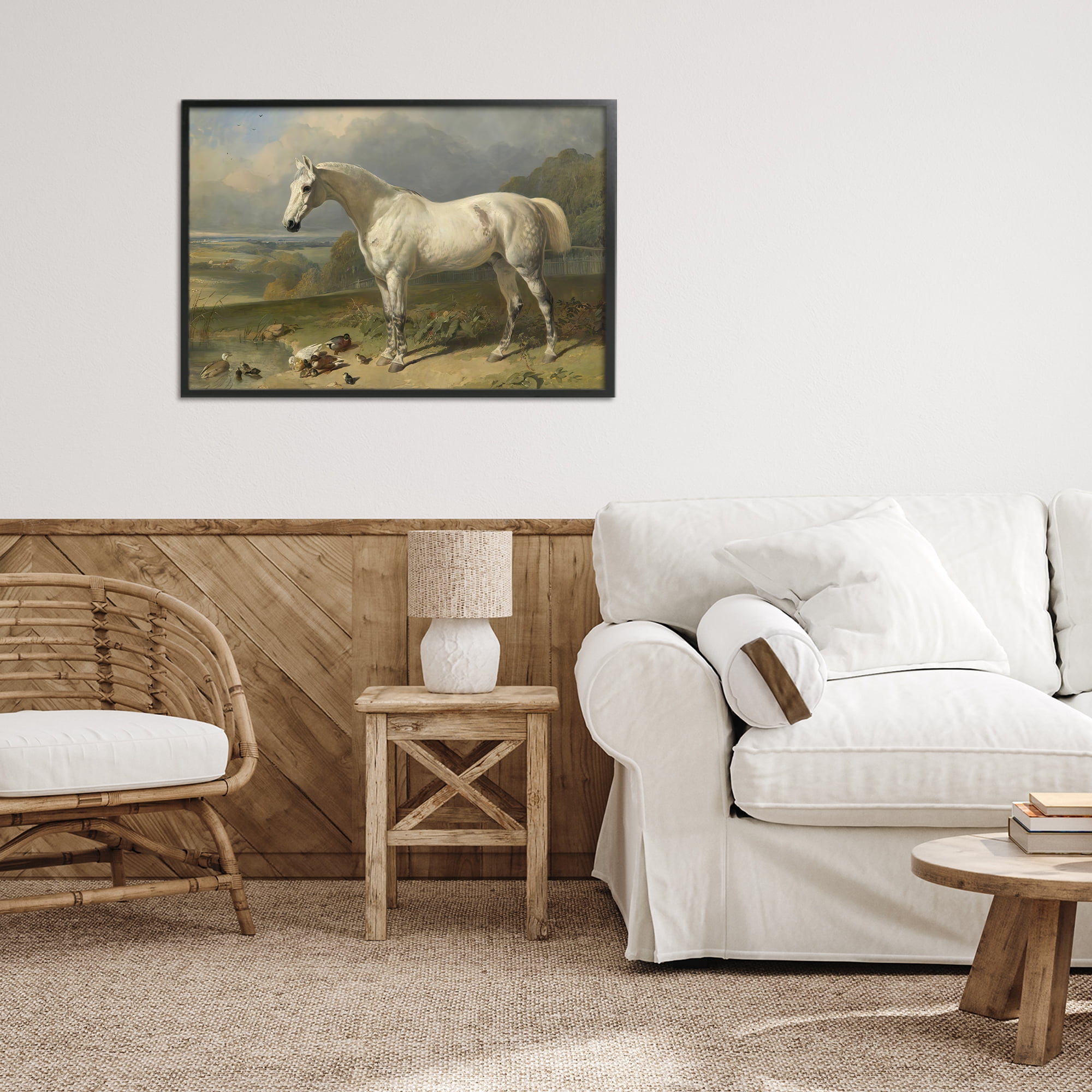 Stupell Industries Grey Horse And Ducks In Landscape Black Framed Giclee Art, design by Tina LeCour