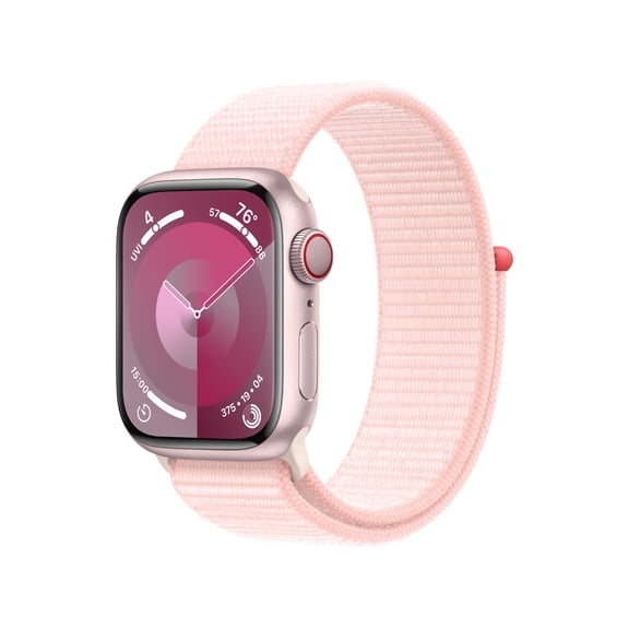 Pre-Owned Apple Watch Series 9 With Blood Oxygen. GPS + Cellular 41mm Pink Aluminum Case with Light Pink Sport Loop.