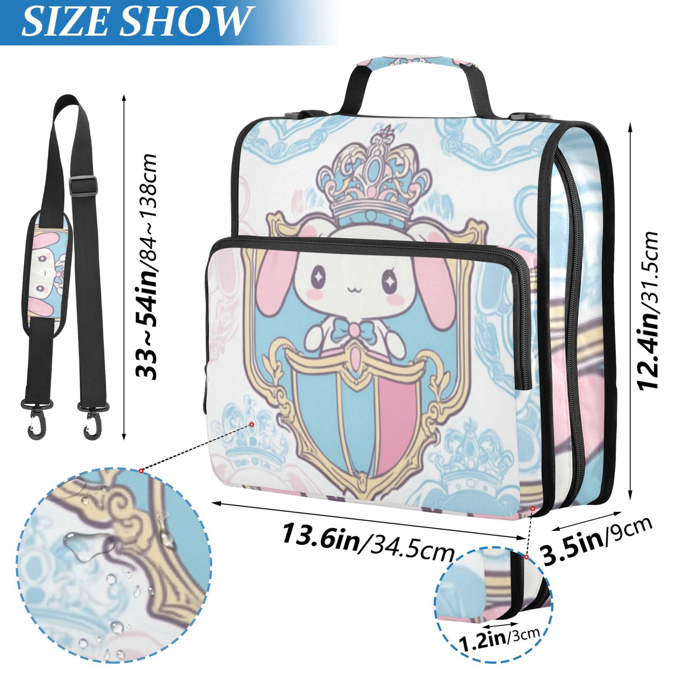 3 Ring Zipper Binder with Shoulder Strap Waterproof Trapper Keeper 2 Inch D-Ring 500 Sheets Capacity Cinnamoroll with Crown and Shield