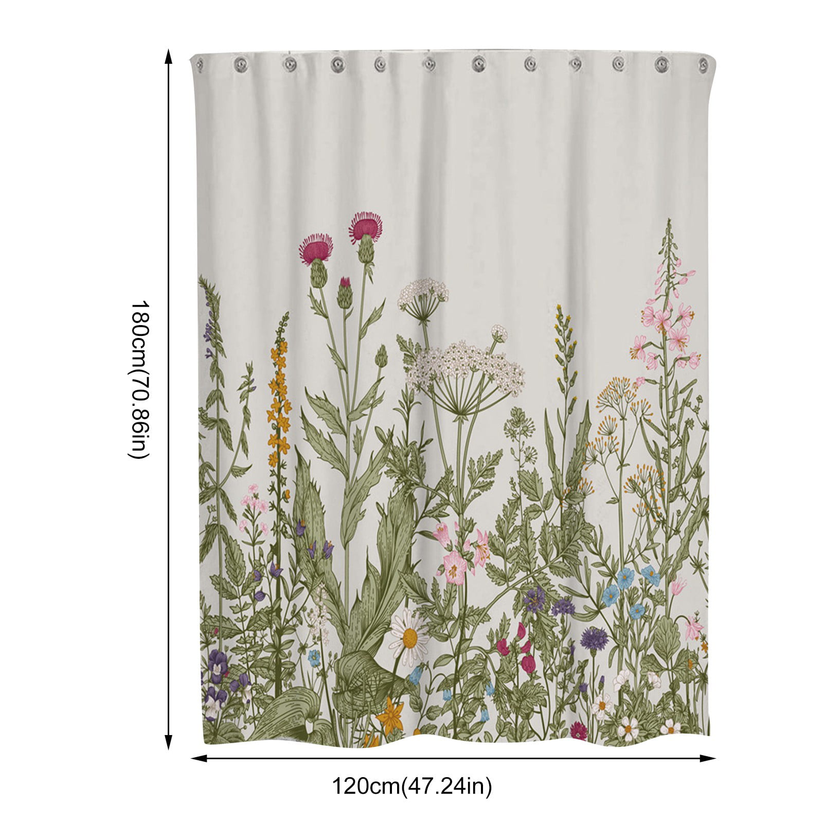 Multicolored Spring Flowers Bathroom Fabric Shower Curtain With Hooks 71" 