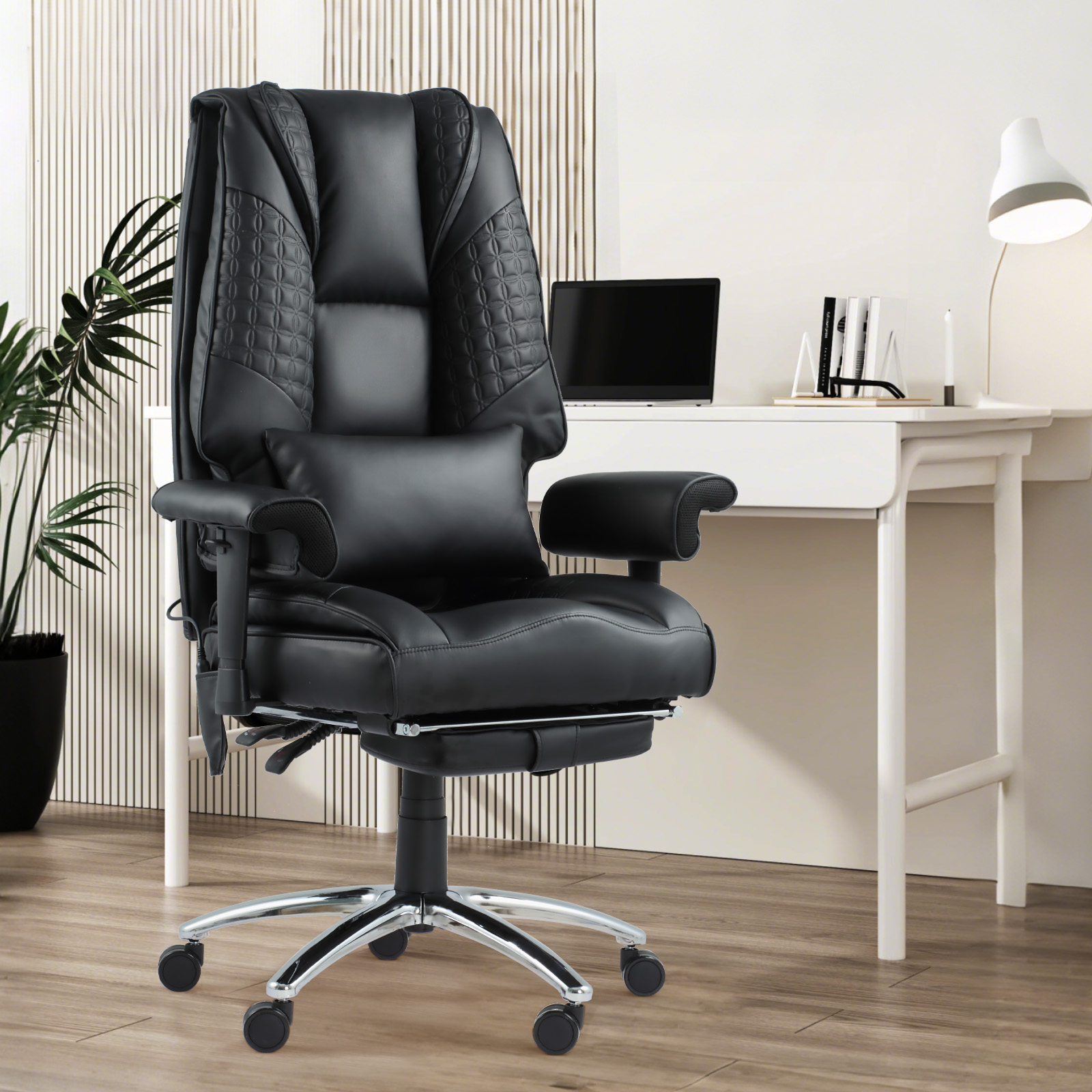 6-Point Massage Office Chair with Heating – Premium Ergonomic Executive Chair with Retractable Footrest & Reclining Function