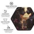thumbnail image 3 of Lsque Romantic Flower Lion Couple Pattern 4" Drink Coasters Set of 4, PVC Leather Absorbent Coasters, Table Coaster Set Decorative Coffee Cup Coasters Housewarming Gift -Hexagon, 3 of 6