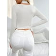 thumbnail image 5 of Kiapeise Women's Sexy Long Sleeve Cut Out Crisscross Halter Neck Wrap Crop Top Blouses, 5 of 7