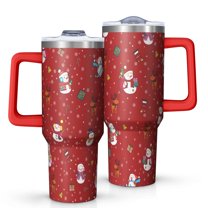 Red Christmas Snowman Pattern Tumbler with Handle and Lid,40oz Double Wall Vacuum Insulated Tumbler,Cups Gift for Women and Men