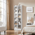 thumbnail image 3 of FullFurnique 7-layer Simple Slim Bookcase with Top Open Compartment, White, 3 of 9