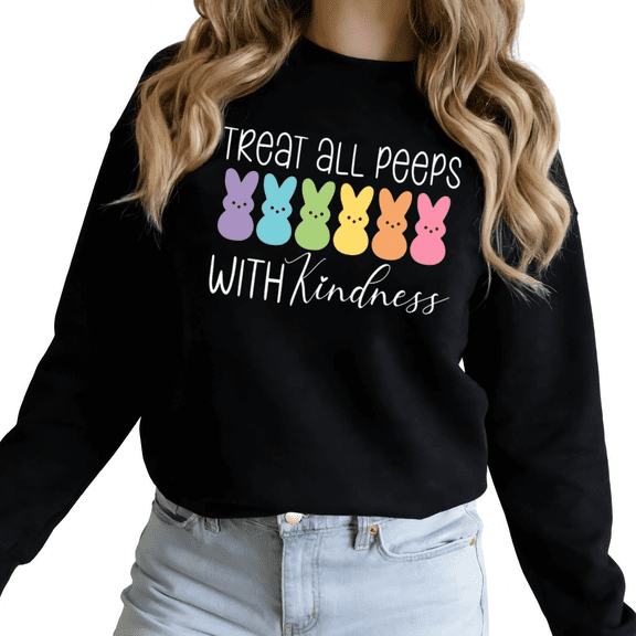 Black Print Sweatshirt Graphic Sweatshirt Treat All Peeps Easter Casual S-3XL Tops