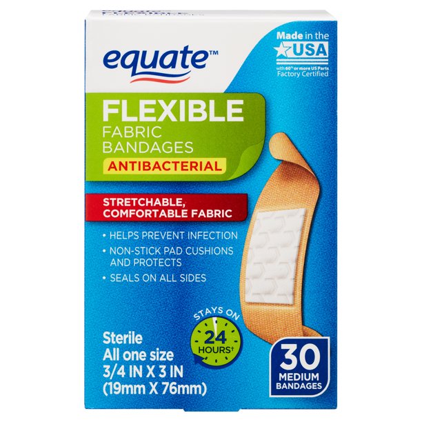 Equate Flexible Antibacterial Fabric Bandages, 30 Count