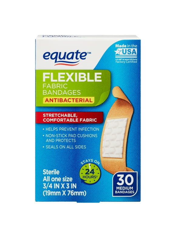 Equate Flexible Antibacterial Fabric Bandages, 30 Count