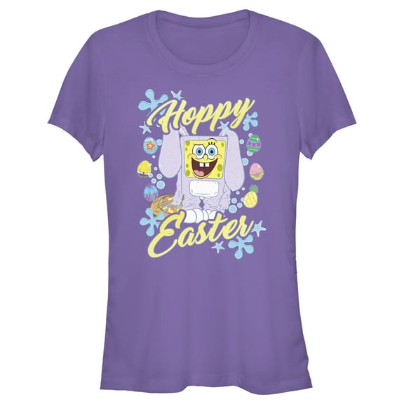 Junior's SpongeBob SquarePants Colorful Hoppy Easter Graphic Tee Purple X Large