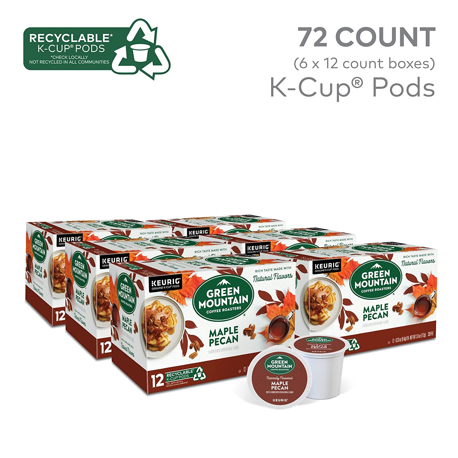 Green Mountain Coffee Roasters Maple Pecan, Single-Serve Keurig K-Cup Pods, Flavored Light Roast Coffee, 72 Count