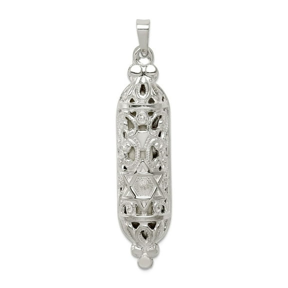 925 Sterling Silver Satin Fancy Mezuzah Pendant Necklace 37x10mm Wide Pendant for Women - 2.7 Grams
