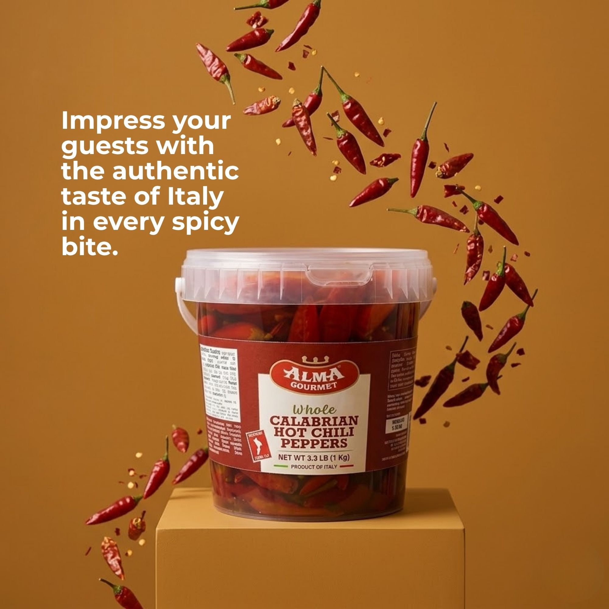 Alma Gourmet Whole Calabrian Chili Peppers in Oil, 2.2 lb (1 kg) Food Service Bucket, Hot Italian Peppers, Imported from Italy, No Major Allergens
