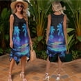 thumbnail image 2 of Psesaysky Couples Matching Hawaii Outfit Blue Palm Starry Sky Print Mens Short Sleeve Shirts or Womens Sleeveless Tank Sundress His and Her Date Outfit for Party Going Out, 2 of 7