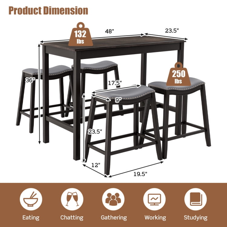 Finihen Dining Set, Dining Table Set, 5-Piece Dining Set with 4 Upholstered Stools, for Home, Restaurant, Gray Finihen Dining Set, Dining Table Set, 5-Piece Dining Set with 4 Upholstered Stools, for Home, Restaurant, Gray
