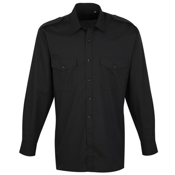 Premier - Camisa lisa de manga larga de caballero/hombre Diseño piloto - Trabajo/Fiesta/Restaurante (Negro)